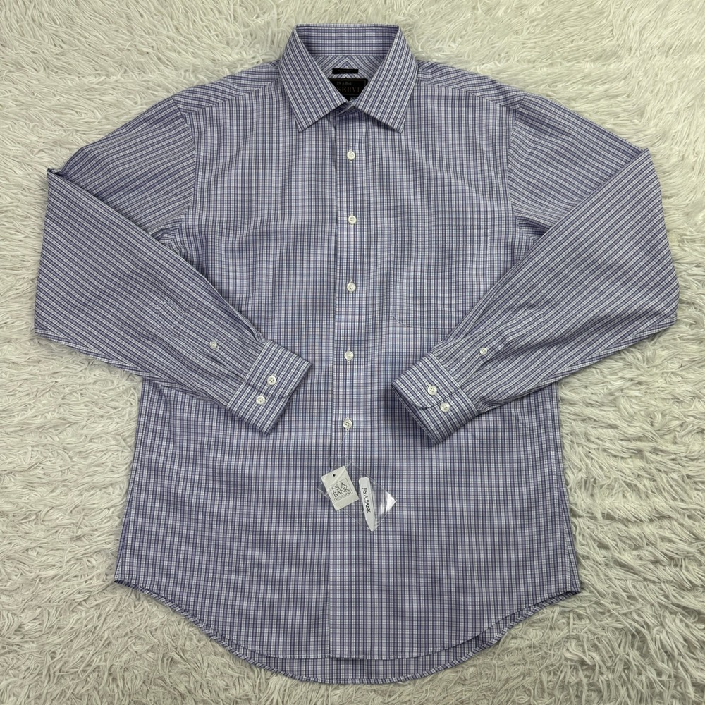 NWT Jos A Bank Shirt Mens 16 35 Slim Purple Check Plaid Reserve Button Up Pocket